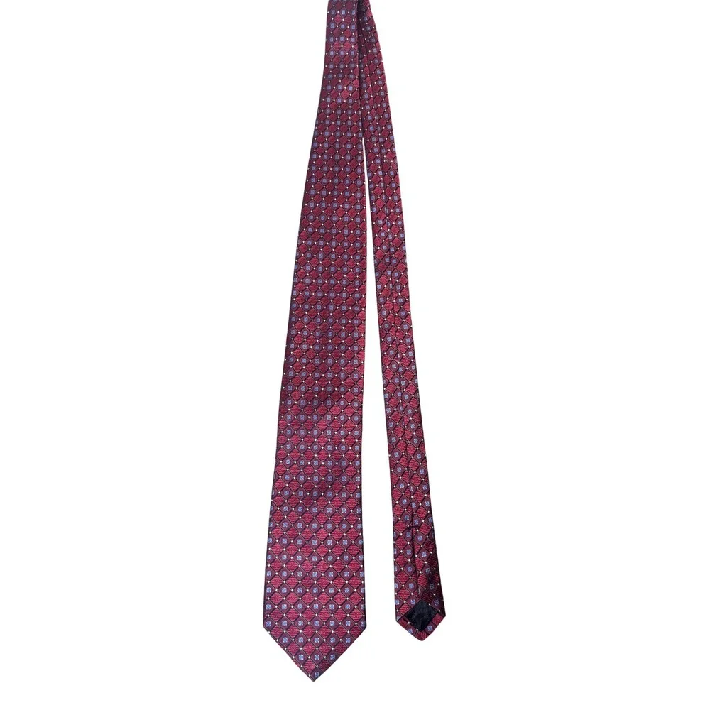 Hart Schaffner‎ Marx Tie Mens Red Silk Geometric Diamond Pattern Made in USA